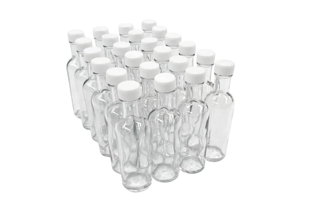 Mini Licorera Redonda 50 ml Tapa Plástica Blanca Set de 24 pz