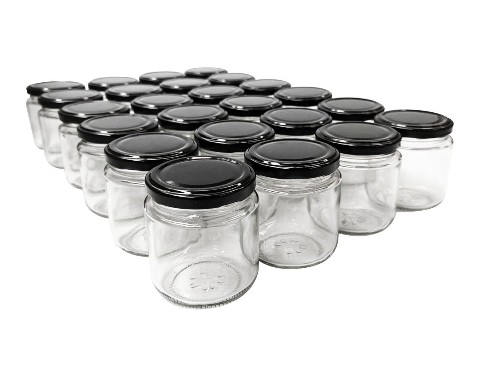 24Tarro conserva 210 ml (7 oz) con tapa metalica Twist off negra