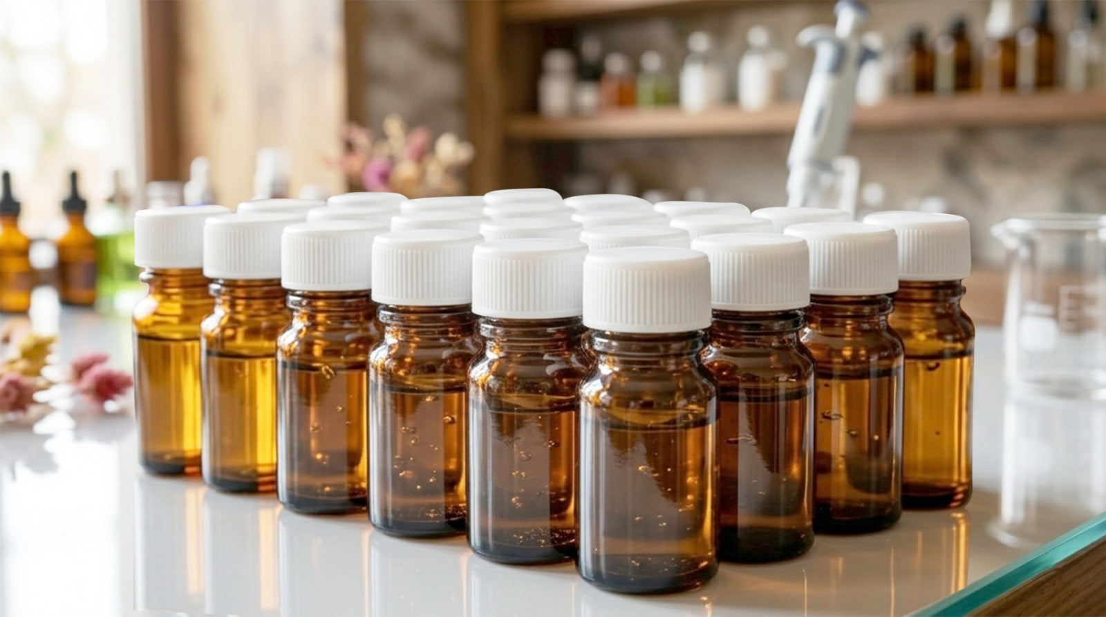 24 Frascos Vidrio Ámbar 10 ml  Tapa Plástica Blanca