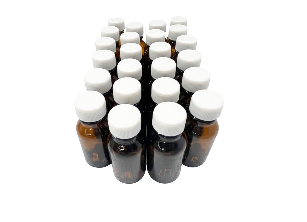 24 Frascos Vidrio Ámbar 10 ml  Tapa Plástica Blanca