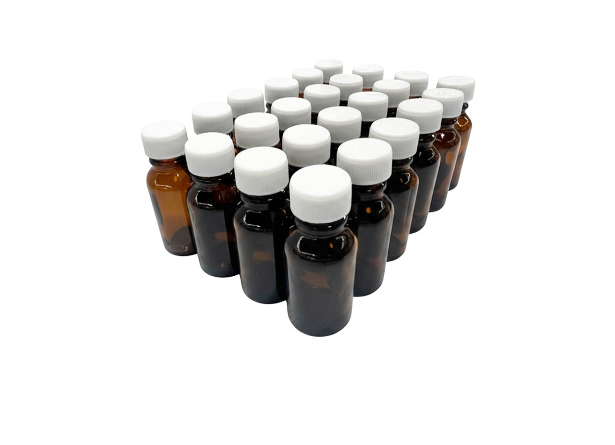 24 Frascos Vidrio Ámbar 10 ml  Tapa Plástica Blanca