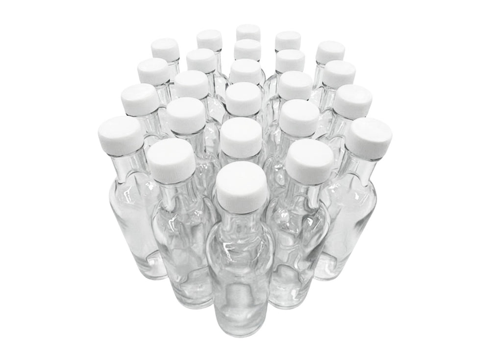 Mini Licorera Redonda 50 ml Tapa Plástica Blanca Set de 24 pz