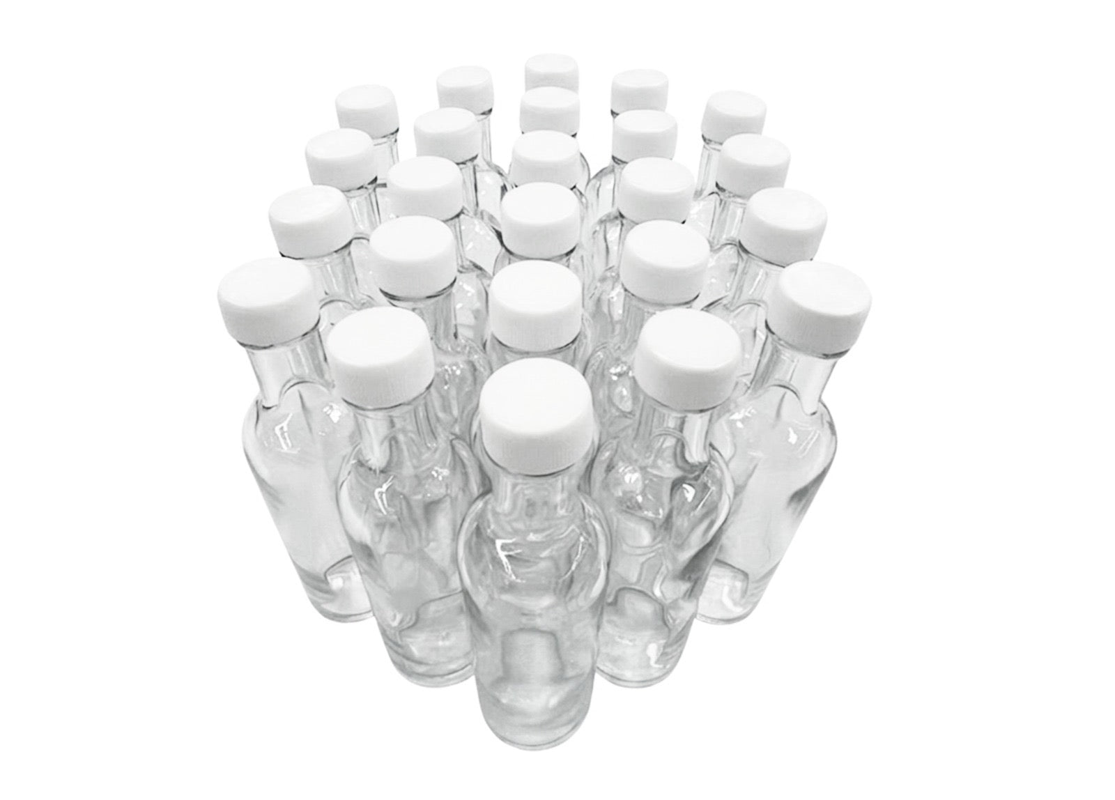 Mini Licorera Redonda 50 ml Tapa Plástica Blanca Set de 24 pz