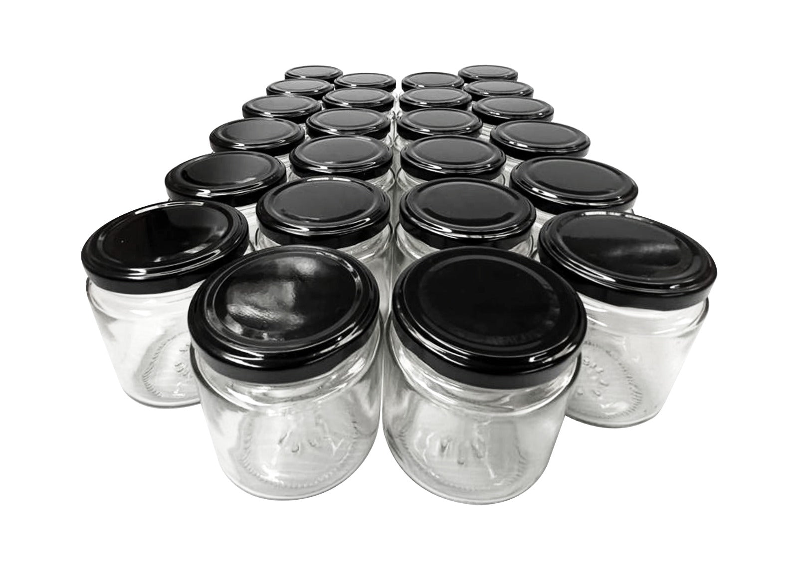 24Tarro conserva 210 ml (7 oz) con tapa metalica Twist off negra