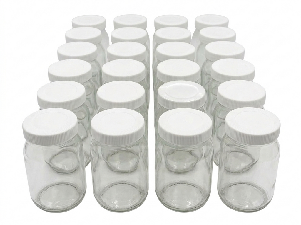 Set de 24 piezas del tarro 460ml. / con 24 tapas de polipropileno 63 blancas