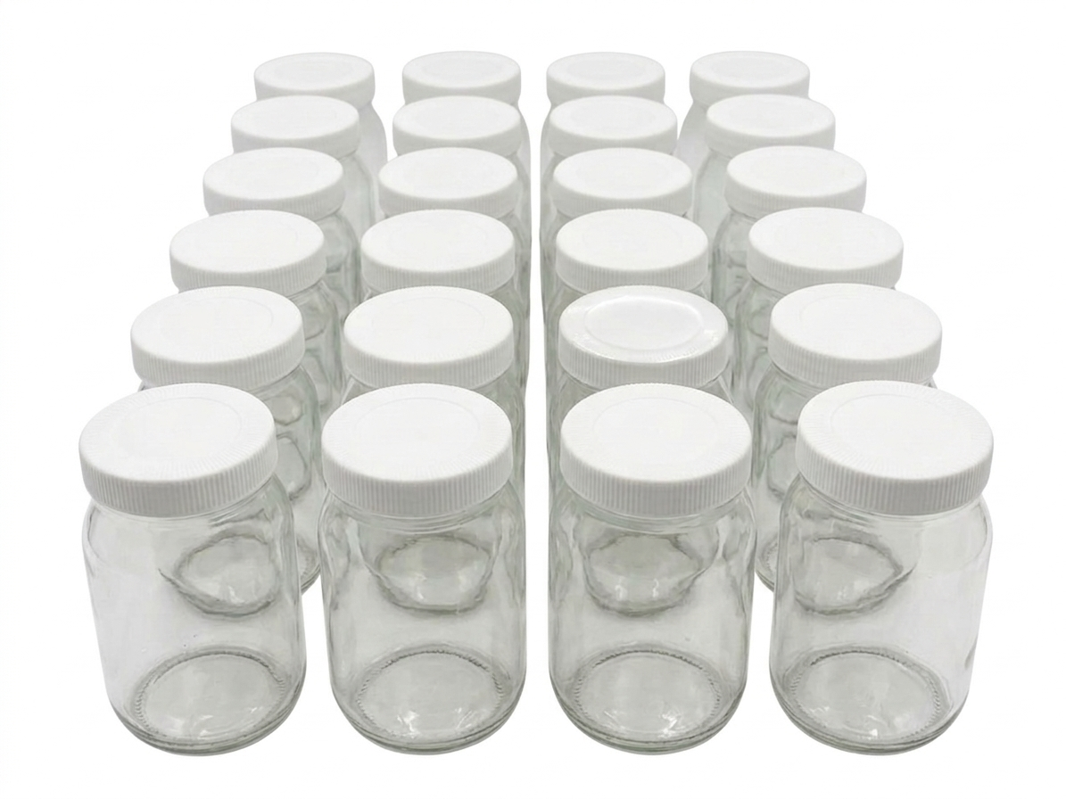 Set de 24 piezas del tarro 460ml. / con 24 tapas de polipropileno 63 blancas