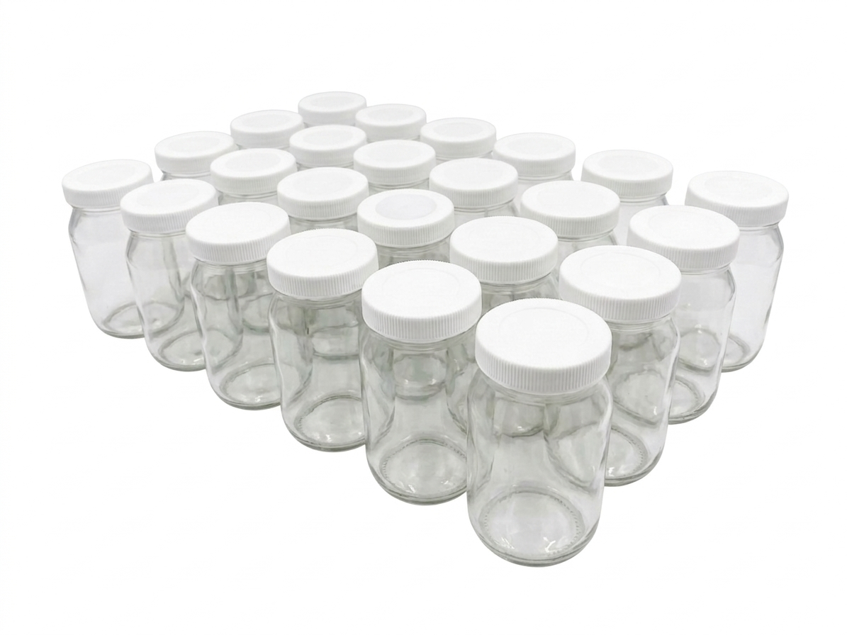 Set de 24 piezas del tarro 460ml. / con 24 tapas de polipropileno 63 blancas