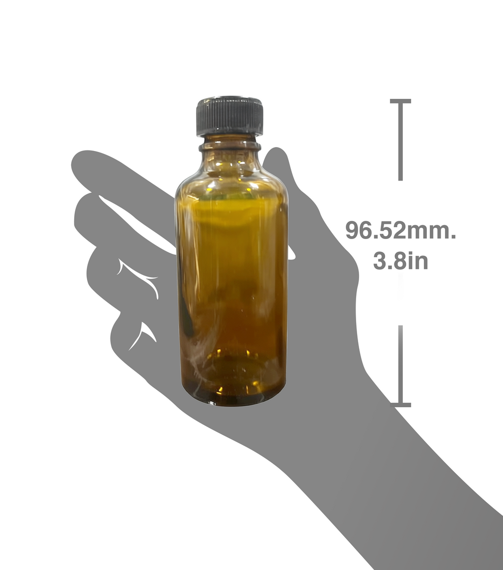 24 frascos multiusos 50ml. ámbar / 24 taparroscas no.18 polipropileno color negro