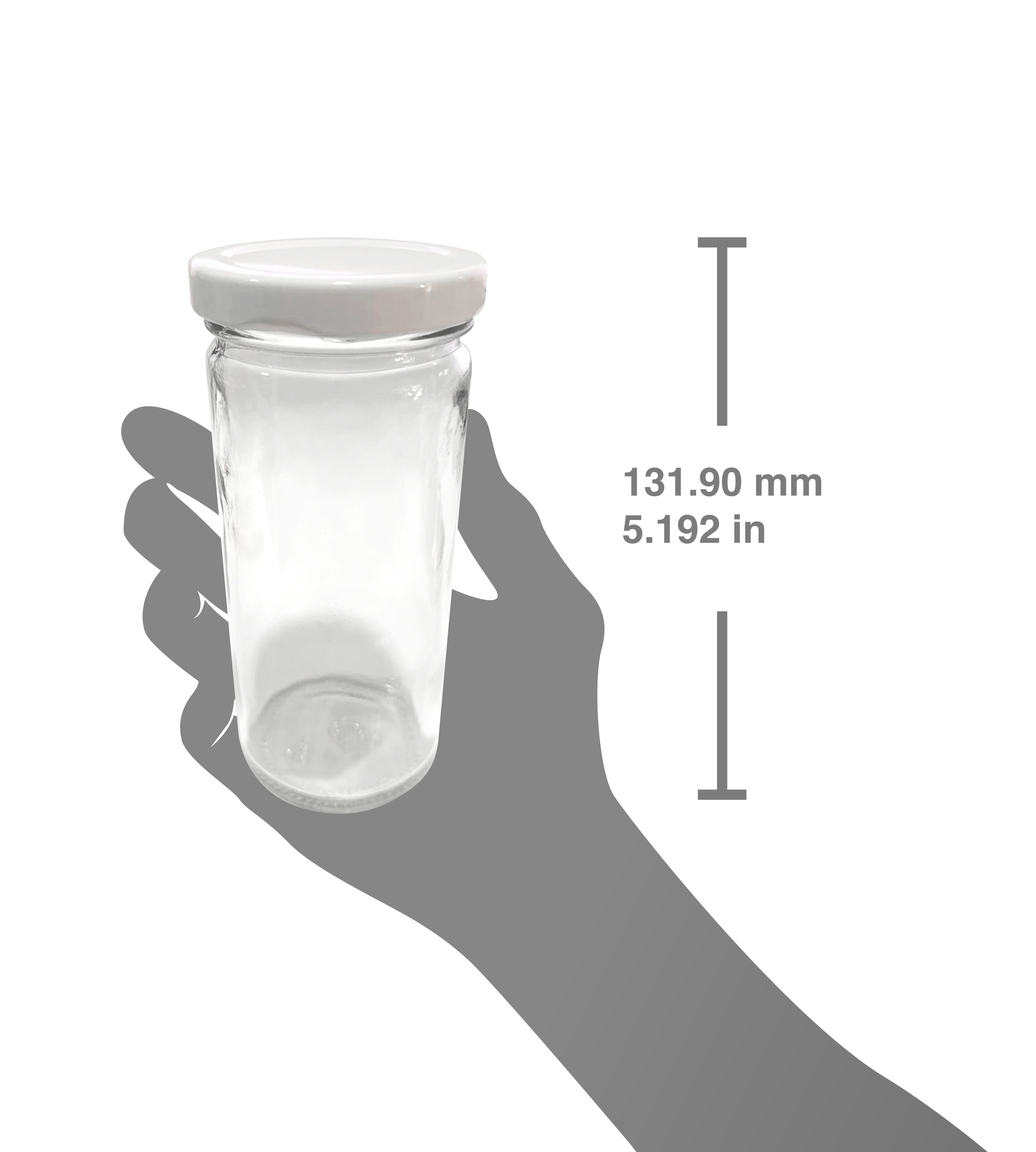 Set de 24 tarros cilíndricos 253ml. // con 24 tapas de torsión no.58 color blancas