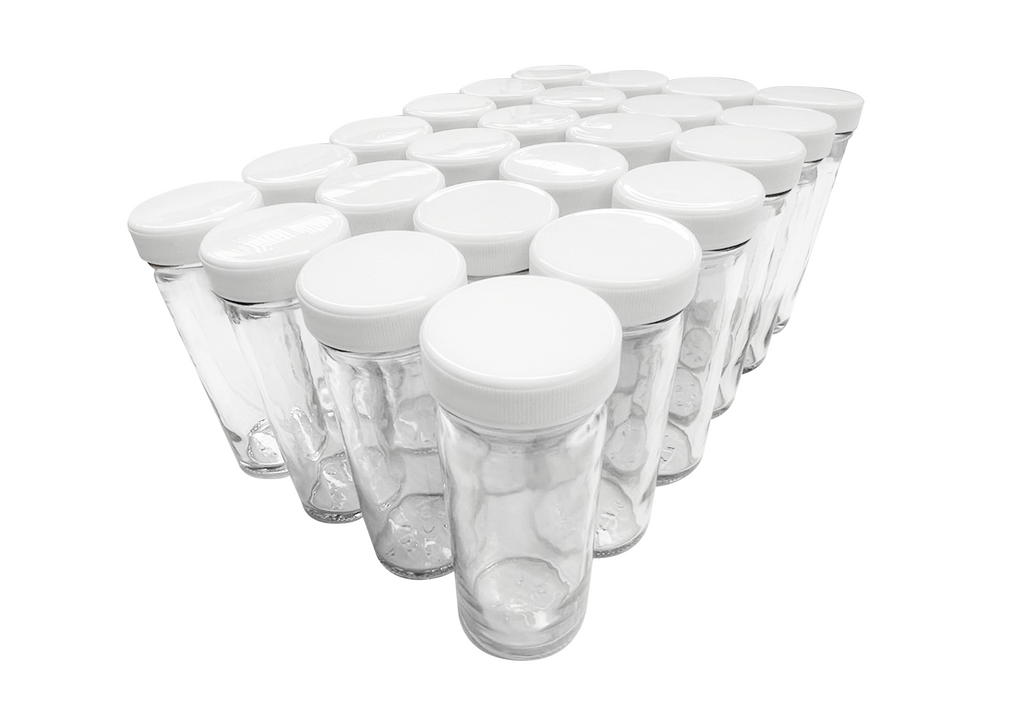 Set de 24 tarros cilíndricos especieros de 125ml. / con 24 taparroscas polipropileno 48 color blancas