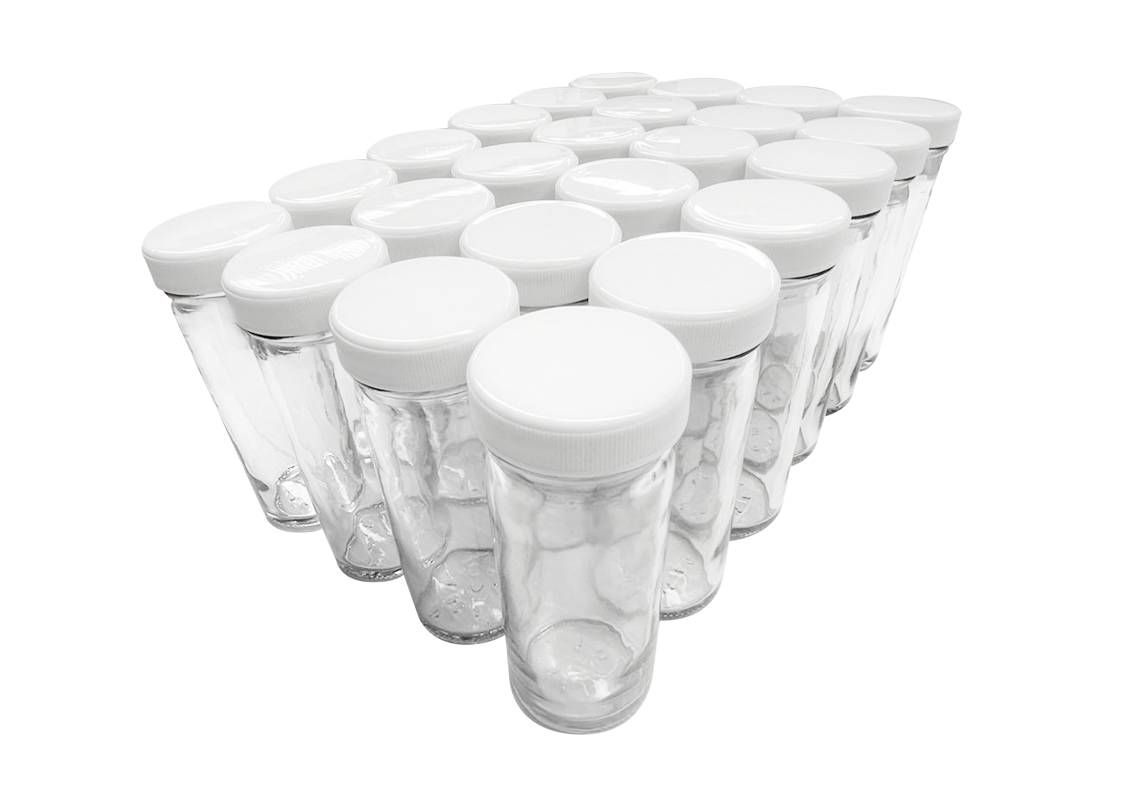 Set de 24 tarros cilíndricos especieros de 125ml. / con 24 taparroscas polipropileno 48 color blancas