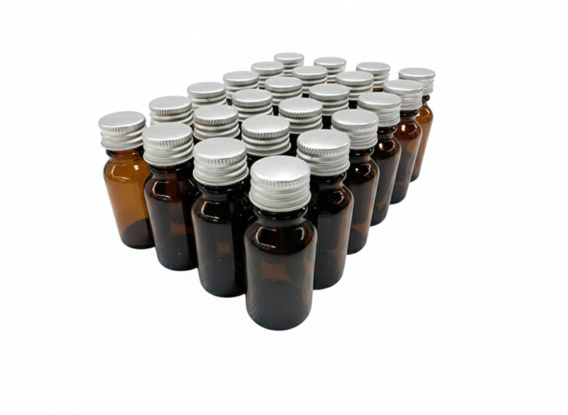 Set de 24 frascos multiusos 15ml. ámbar / con 24 tapa roscas 18 de aluminio color plata (silver)