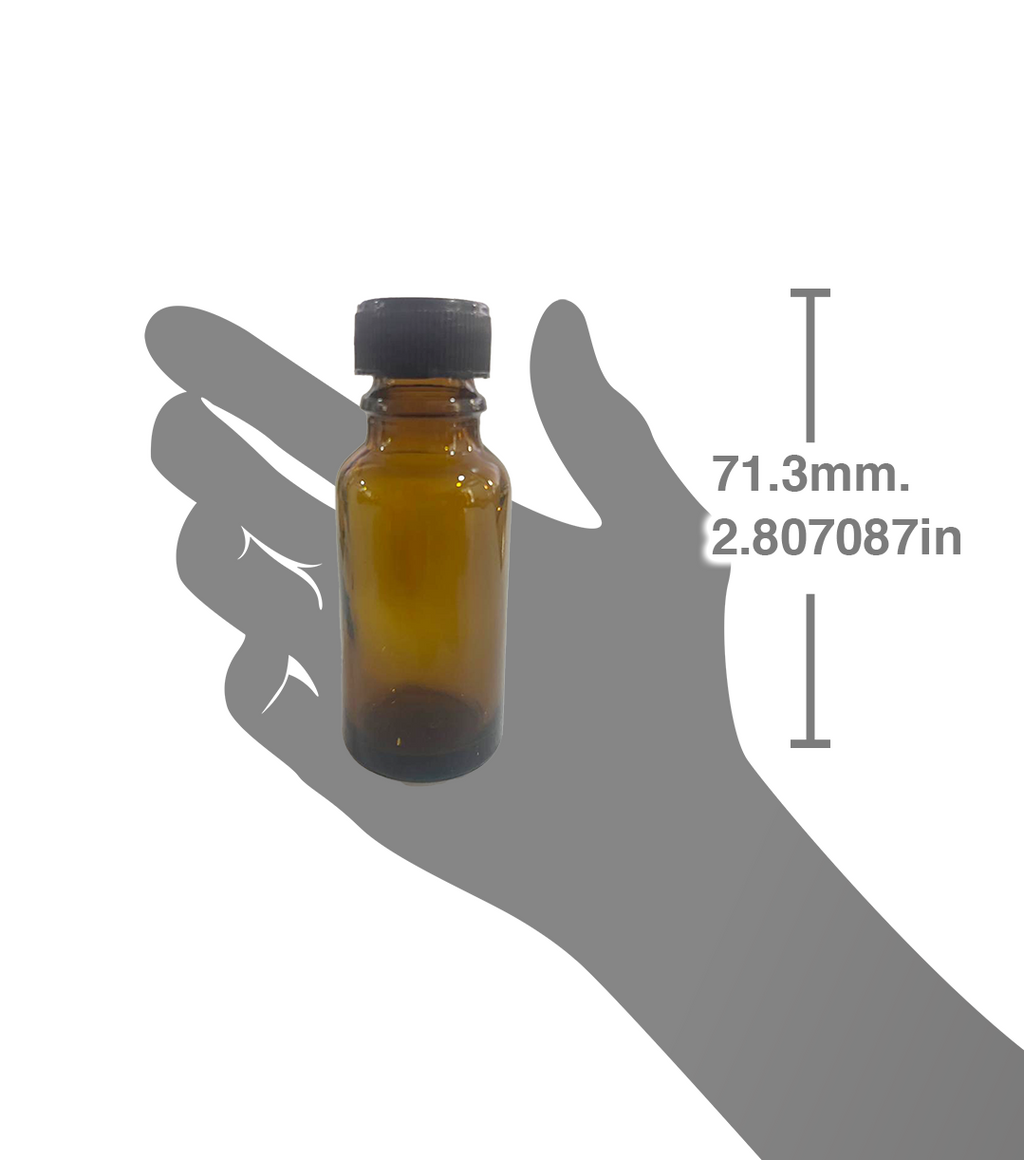 24 frascos multiusos 20ml. color ámbar / 24 tapas de polipropileno color negro