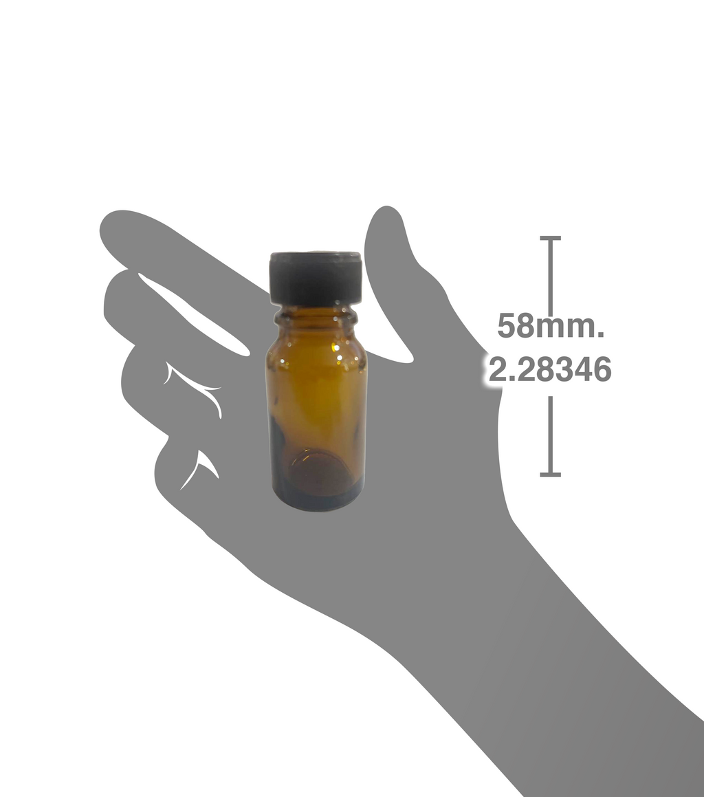 24 Frascos multiusos de 10ml. ámbar / con 24 tapa roscas de polipropileno color negro